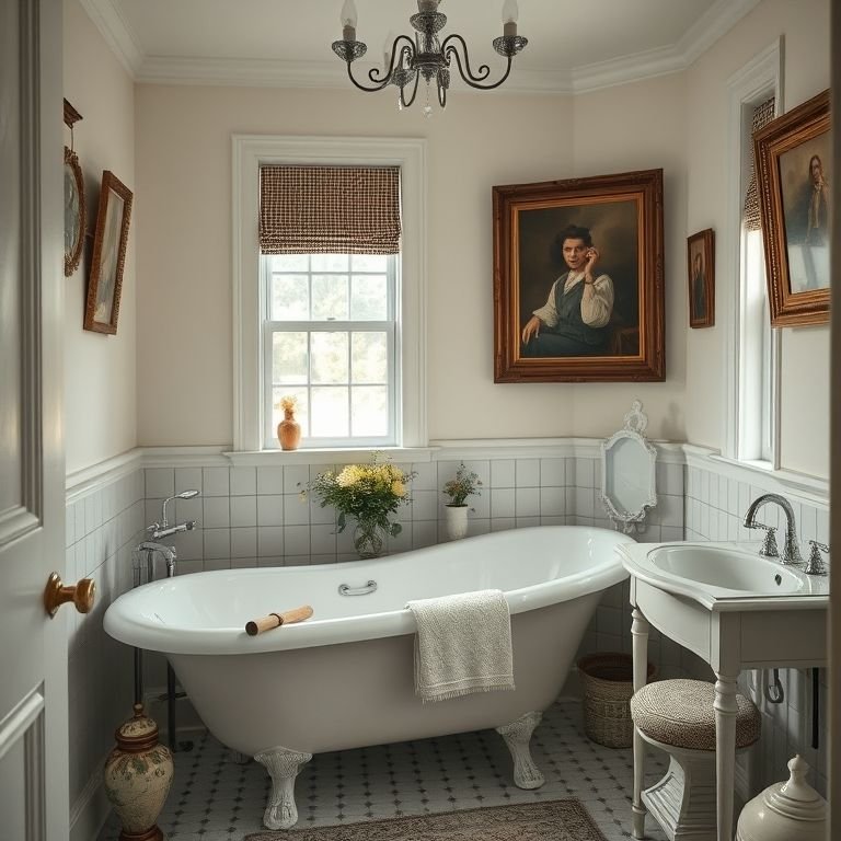 Acessórios decorativos em um banheiro inglês.