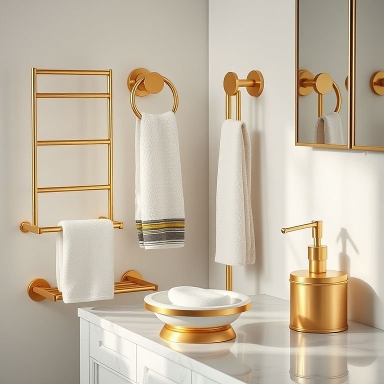Acessórios Dourados para Banheiro Future em um ambiente moderno.