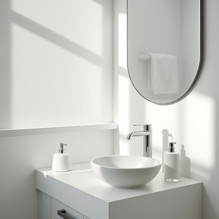 Acessórios minimalistas em um banheiro organizado e funcional.