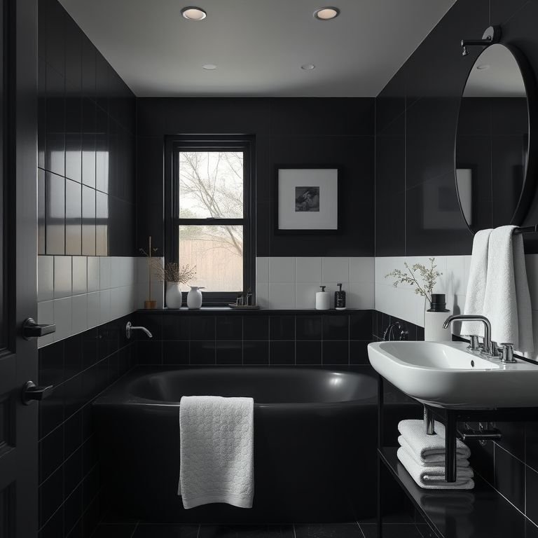 Acessórios que complementam o visual do banheiro preto.