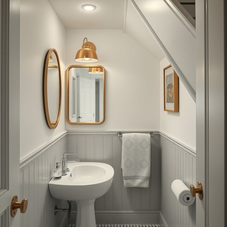 Acessórios que fazem a diferença em banheiro sob a escada.