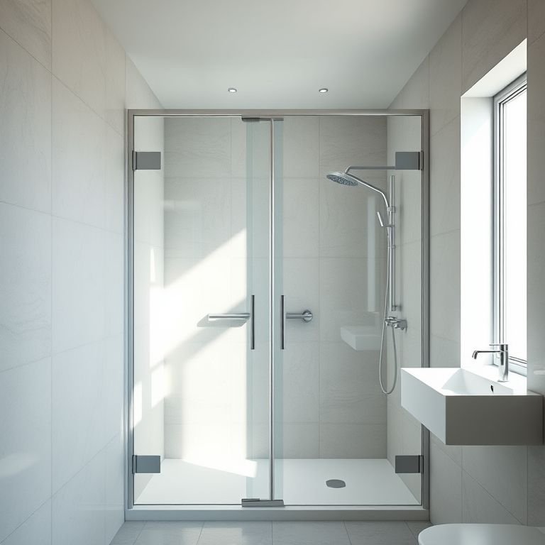 Área do box em banheiro moderno com dimensões adequadas.