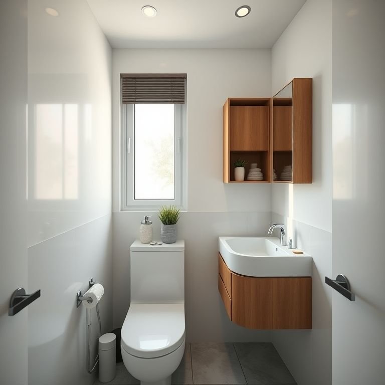 Armário aéreo Multimóveis para pia em um banheiro pequeno.