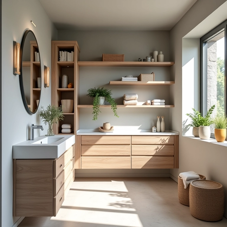 Armazenamento inteligente em banheiro quadrado