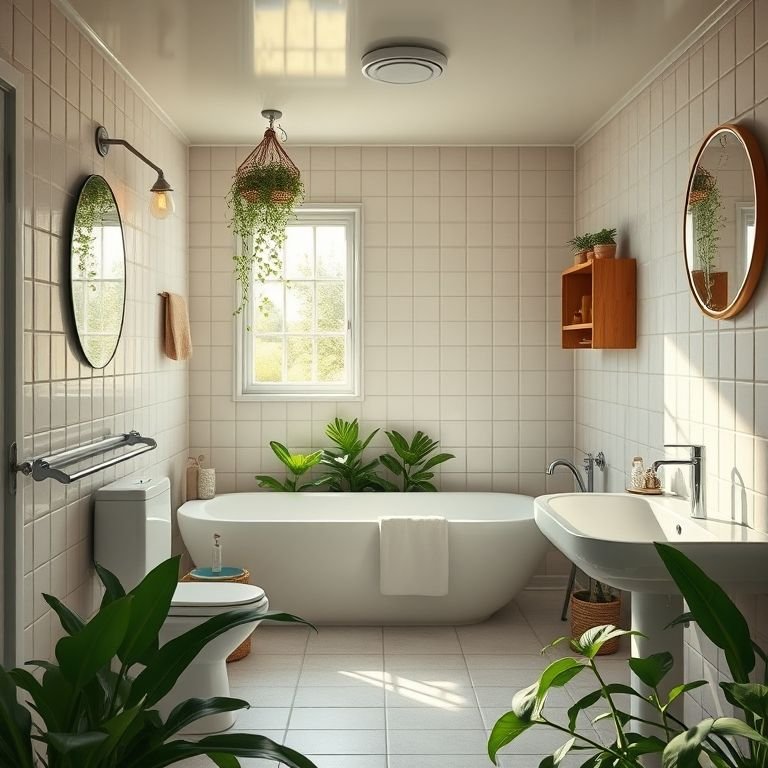 Arquiteta dando dicas de decoração em banheiro retrô.