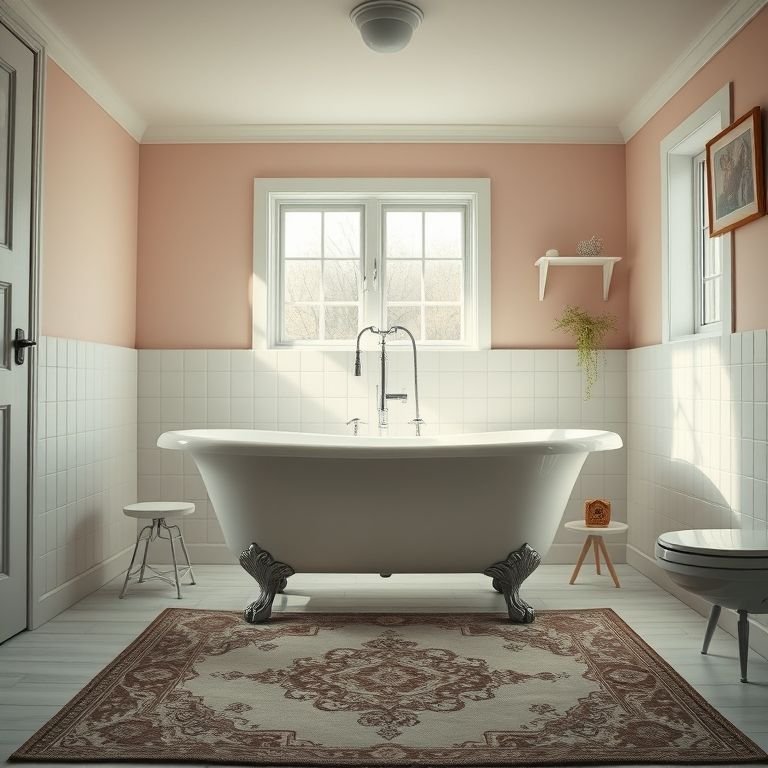 Banheira de imersão clássica em um banheiro retrô.