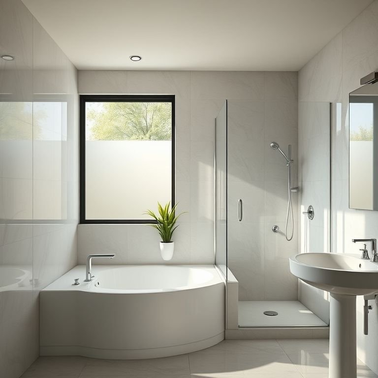 Banheira e chuveiro separados em banheiro com privacidade e conforto.