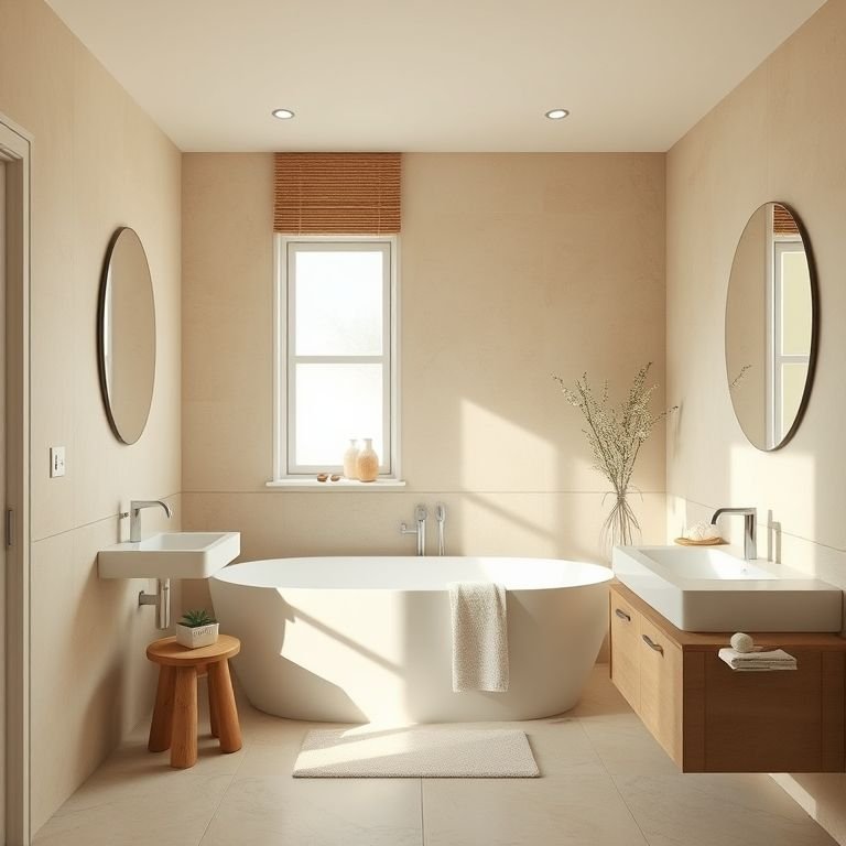 Banheiro bege Bahia com paleta de cores harmoniosa.