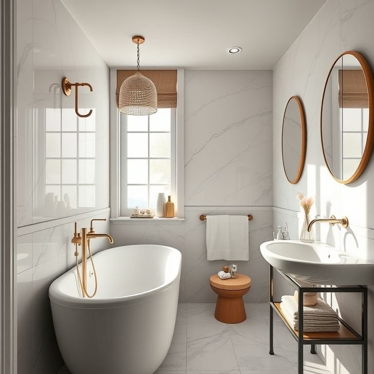 Banheiro com acessórios da Casa Riachuelo e design elegante.