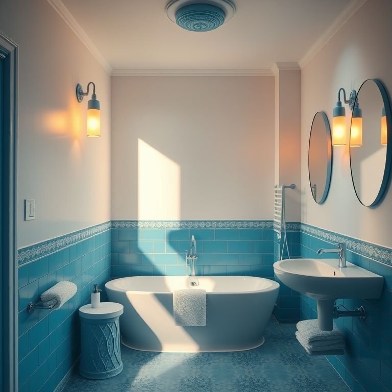 Banheiro com iluminação acolhedora e convidativa, criando um ambiente relaxante.