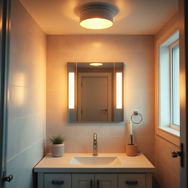 Banheiro com iluminação artificial suave e aconchegante.