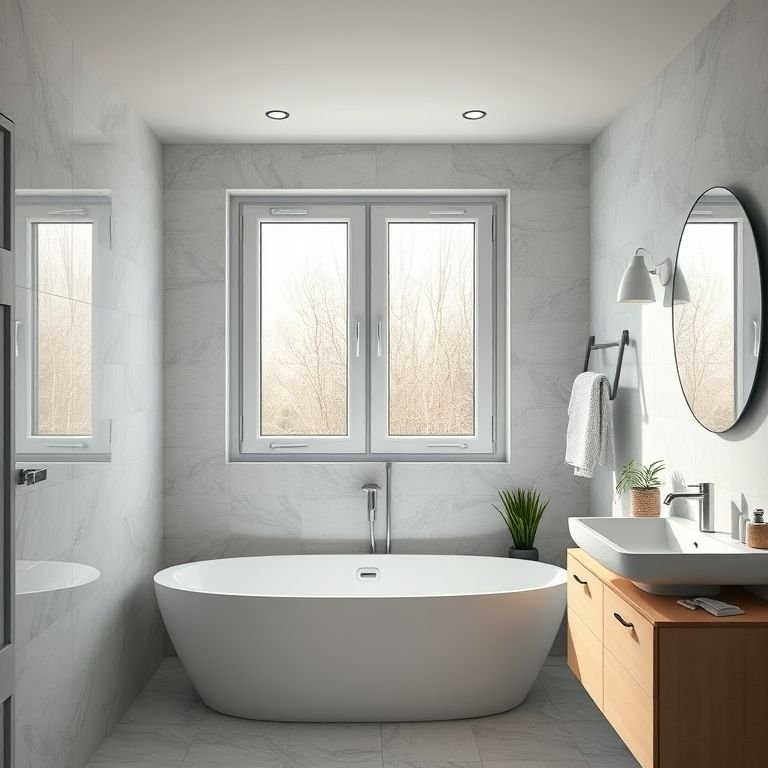 Banheiro com janela de PVC 80x60, resistência à umidade e durabilidade.