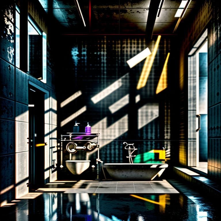 Banheiro com paredes e piso de cimento queimado.