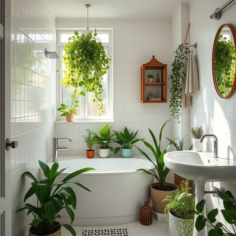 Banheiro com plantas para um toque de frescor.