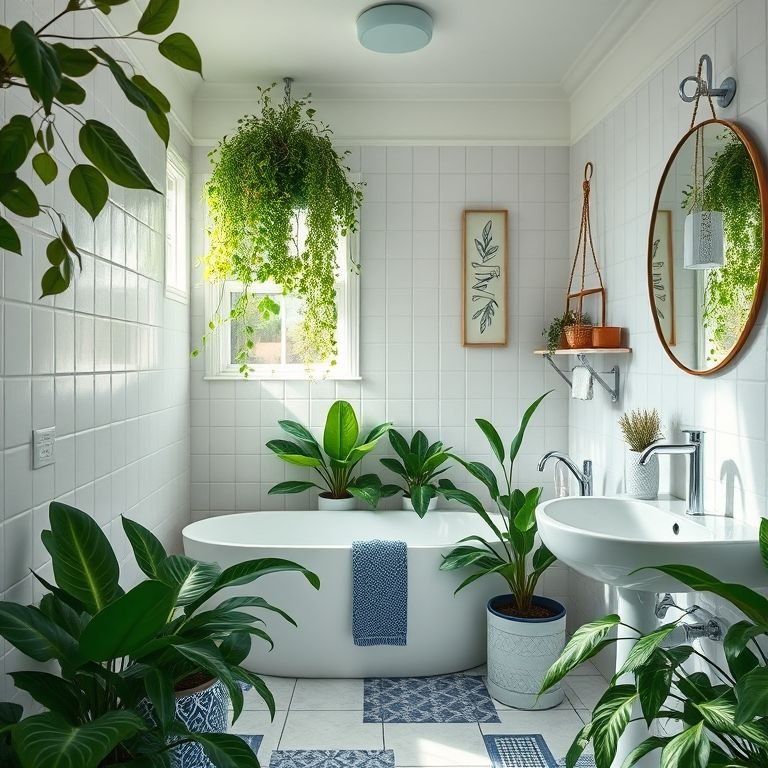 Banheiro com plantas que trazem vida e frescor ao ambiente.