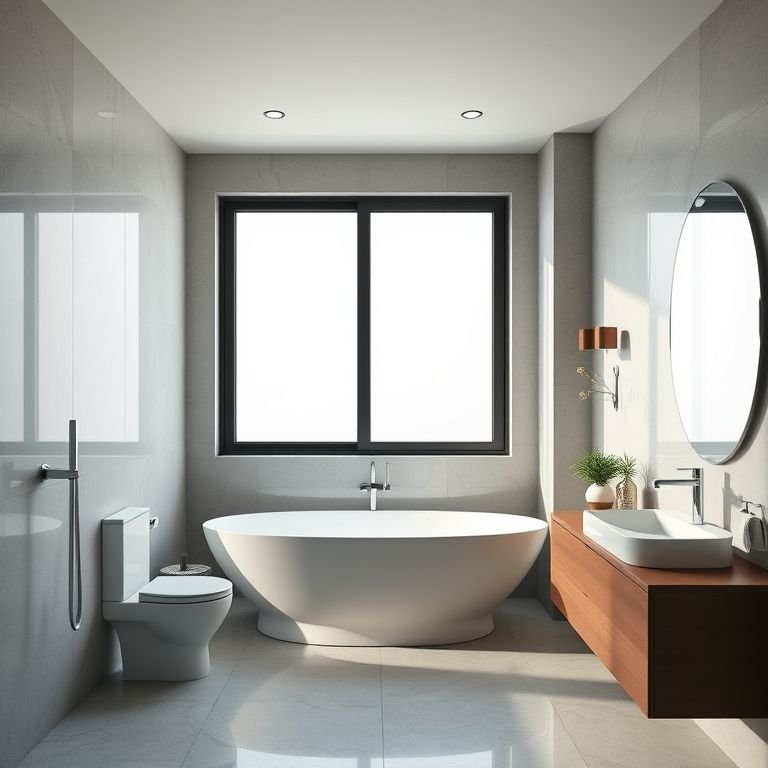 Banheiro contemporâneo com janela de correr 80x60, design elegante e luz natural.