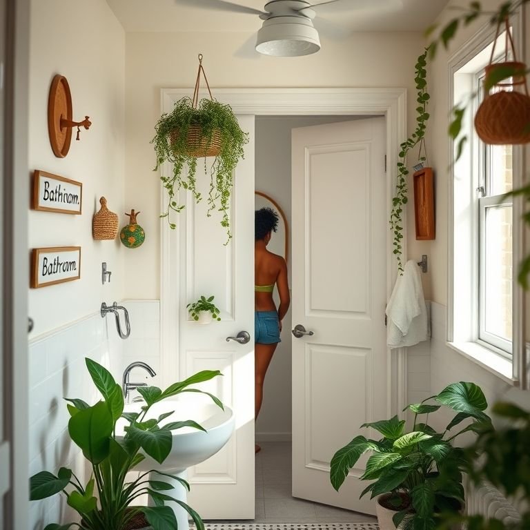 Banheiro de casa aconchegante com decoração brasileira.