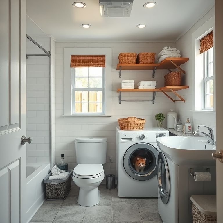 Banheiro de gato integrado à lavanderia.