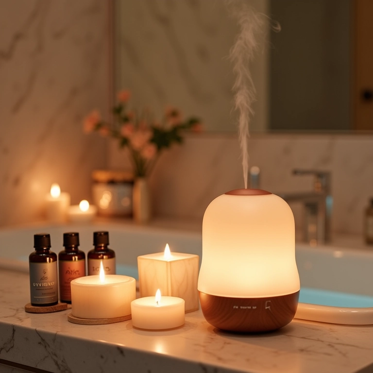 Banheiro de luxo com aromaterapia para relaxar.