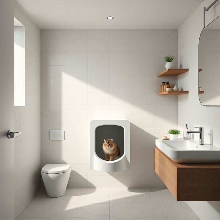 Banheiro fechado para gatos suspenso.