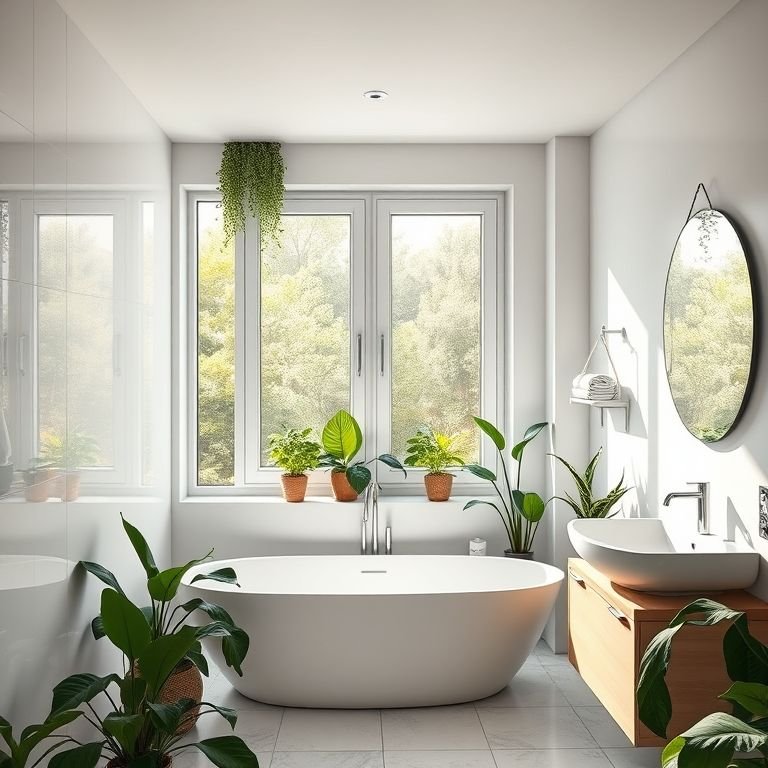 Banheiro iluminado com janela de alumínio 80x60, decoração brasileira vibrante.