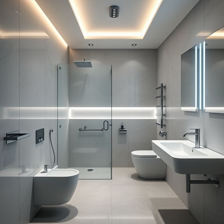 Banheiro inteligente com automação residencial.