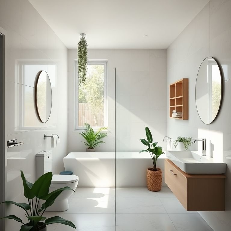 Banheiro moderno com design inteligente e iluminação natural.