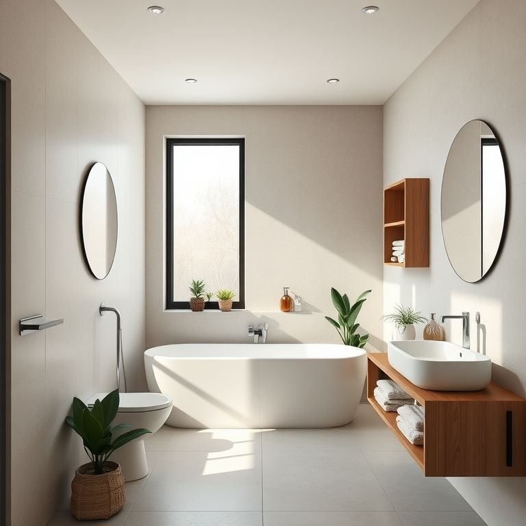 Banheiro moderno com design minimalista e iluminação natural.