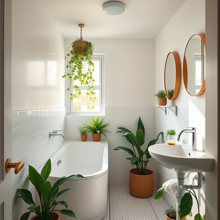 Banheiro pequeno de apartamento decorado com estilo brasileiro e iluminação natural.