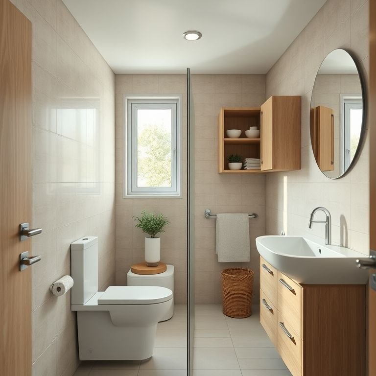 Banheiro pequeno e otimizado em área gourmet com design minimalista.