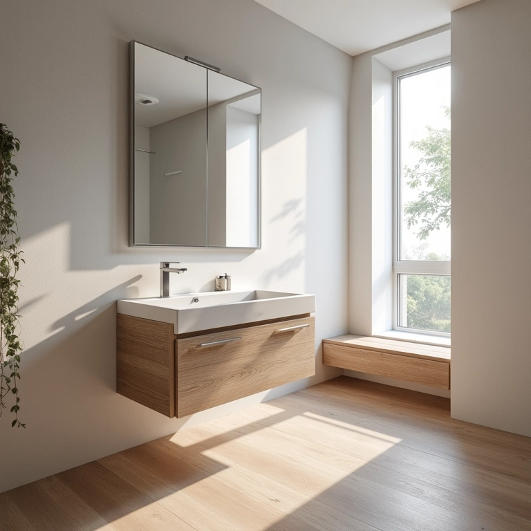 Banheiro quadrado pequeno com layout inteligente