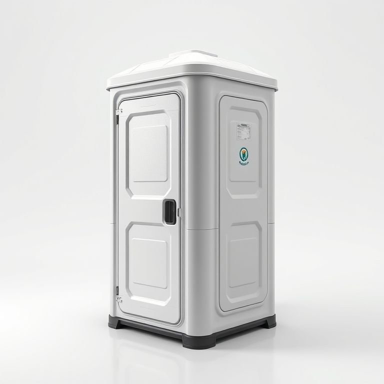 Banheiro químico portátil da Rotomold Brasil em um catálogo de produtos.