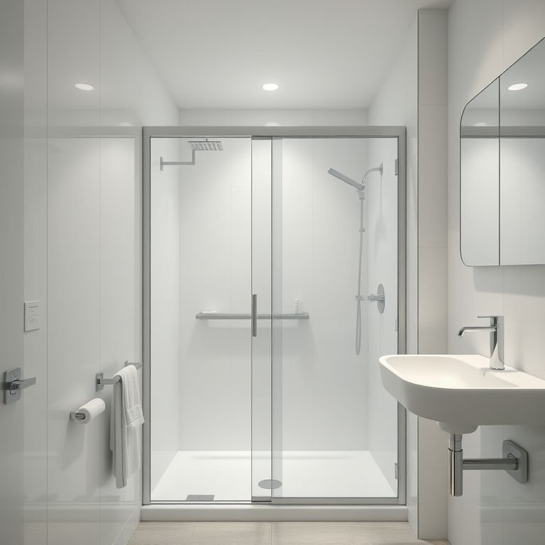 Box até o teto com porta de correr otimizando espaços pequenos.