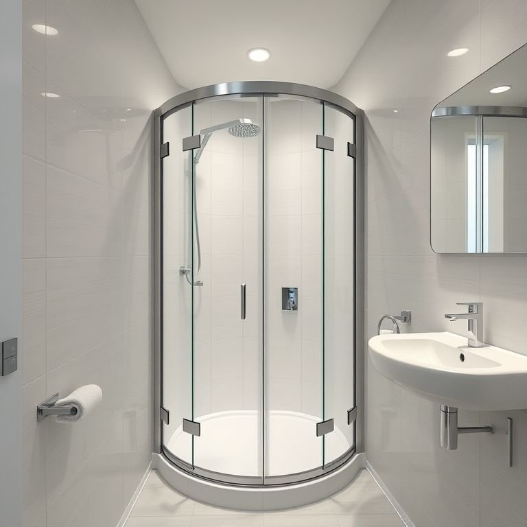 Box de canto em banheiro pequeno, aproveitando cada centímetro.