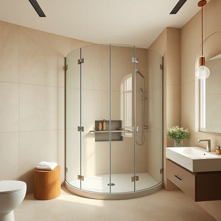 Box de vidro: elegância e funcionalidade em bege Bahia.