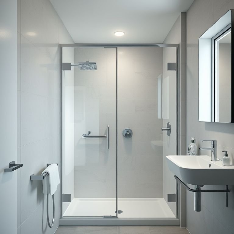 Box elegante e funcional em um banheiro pequeno.