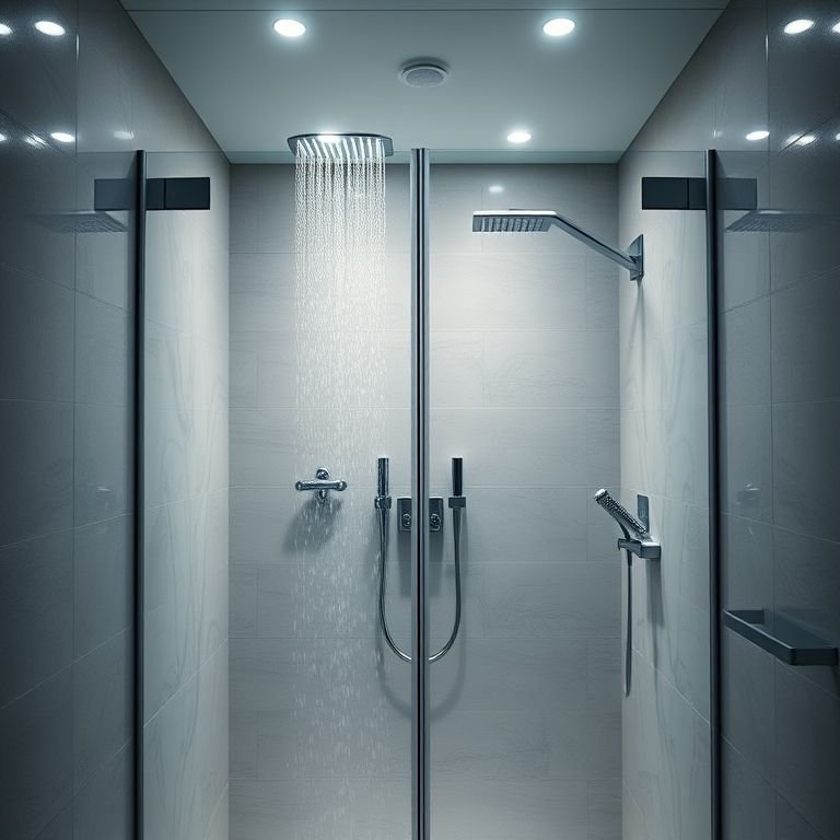 Box moderno com iluminação LED embutida, melhorando a experiência do banho.