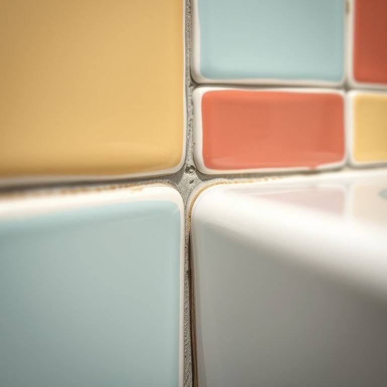 Detalhe de rejunte colorido entre azulejos.