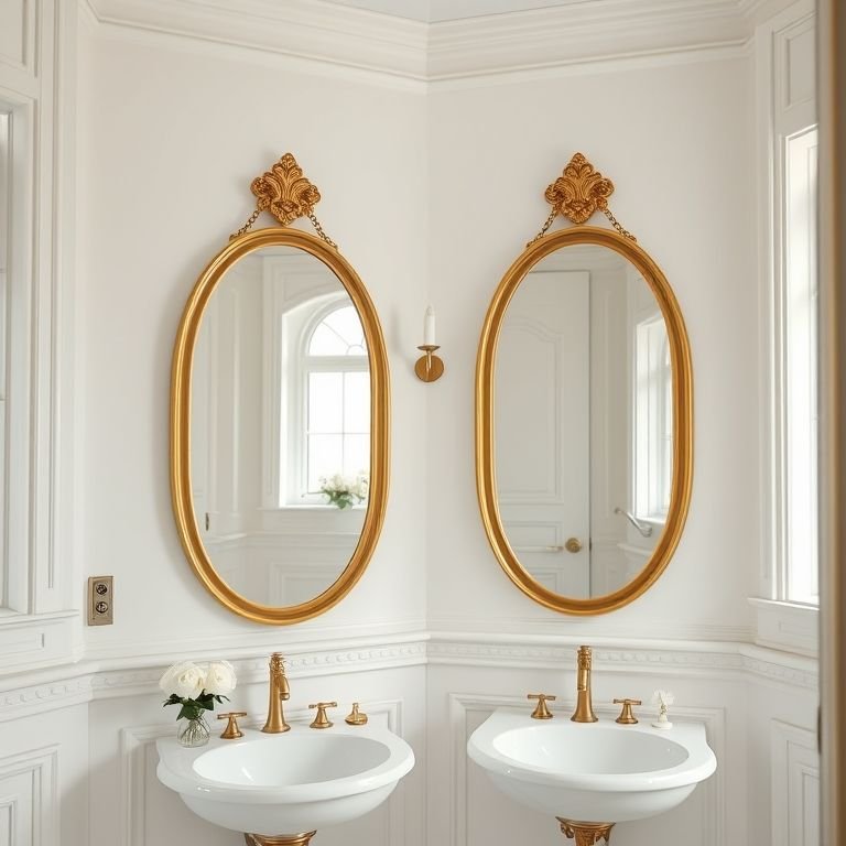 Espelhos com Moldura Dourada Oppa em um banheiro elegante.