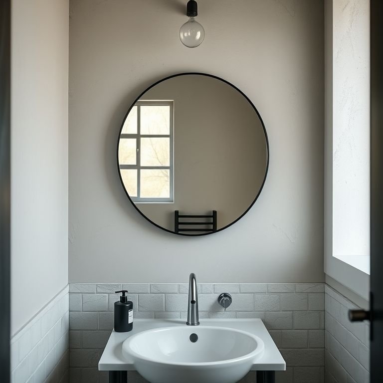 Espelhos com molduras de metal no banheiro.