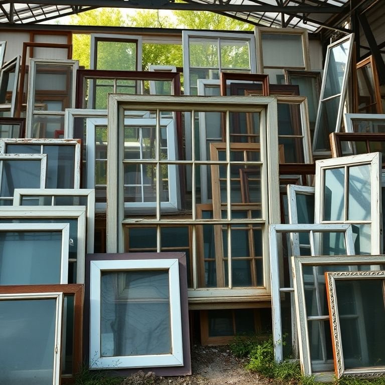 Ferro velho com janelas usadas, incluindo uma janela 80x60 para banheiro.