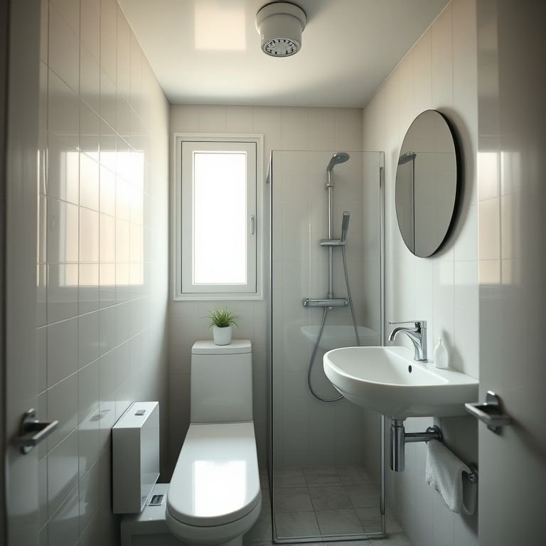 Iluminação adequada em um banheiro pequeno.