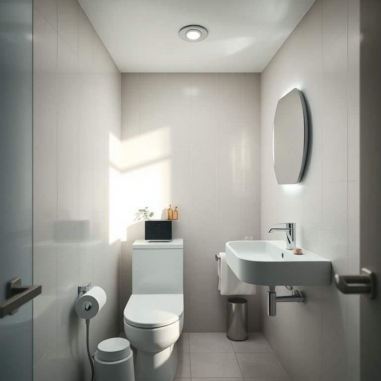 Iluminação estratégica em banheiro pequeno para criar ambiente acolhedor.