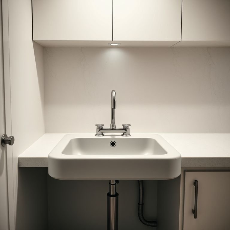 Lavatório com altura ajustável em banheiro adaptado.