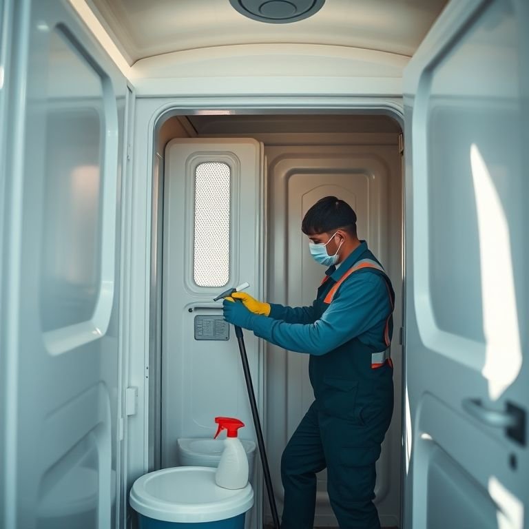 Limpeza de banheiro químico.