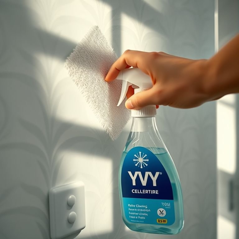 Limpeza suave de papel de parede com limpador YVY.
