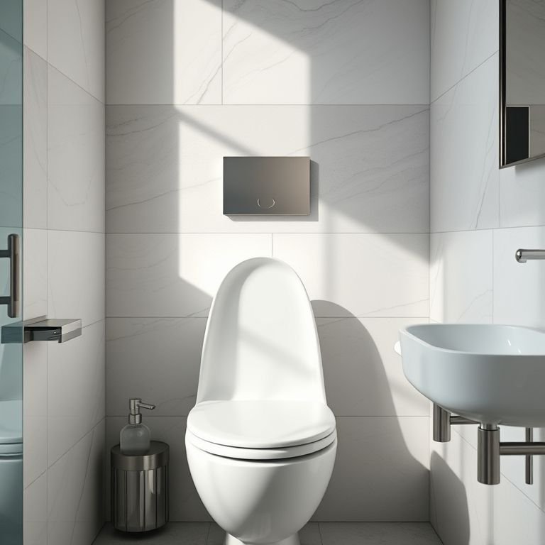 Louças e metais de alta qualidade em banheiro moderno de área gourmet.