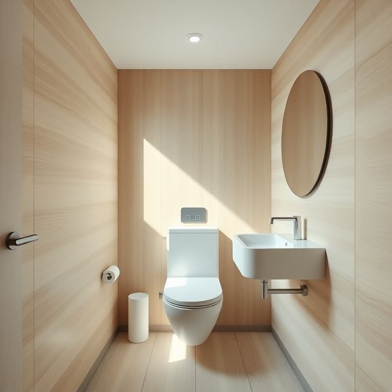 Louças sanitárias suspensas em banheiro pequeno, otimizando o espaço.