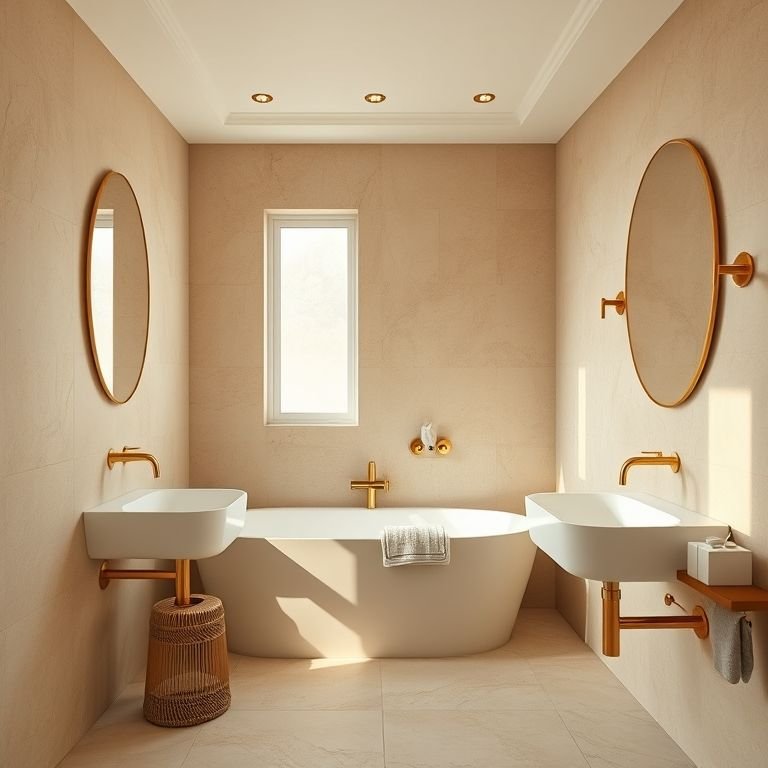 Metais e acessórios valorizando banheiro bege Bahia.