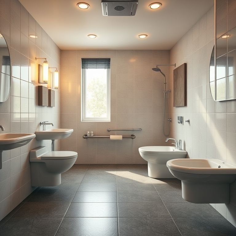 Piso antiderrapante em banheiro acessível para evitar quedas e aumentar a segurança.